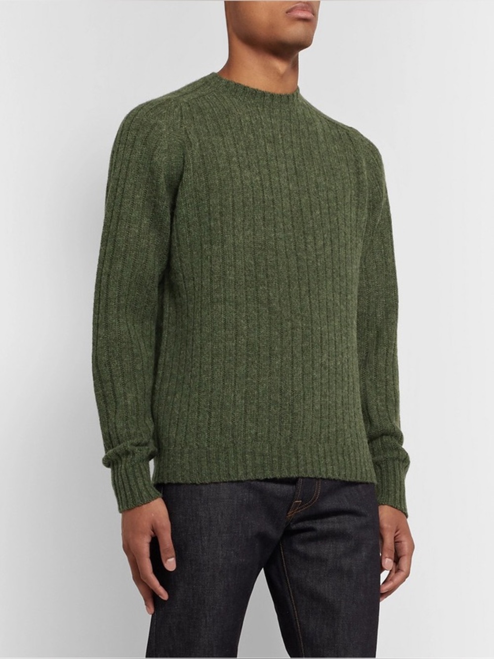 Sid Mashburn (flawed) Ribbed Mélange 100% Rustic Wool Sweater - Green
